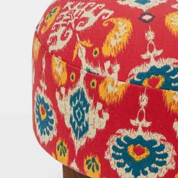 Chumbak  Red & Blue Ikkat Printed Round Ottoman image 4