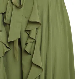 Bitterlime Women Olive Green Flared Solid Palazzos image 4