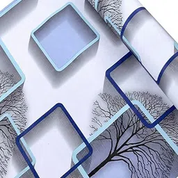 Univocean Blue & White 3D Square Pattern Self Adhesive Peel Stick Waterproof HD Wallpaper image 4