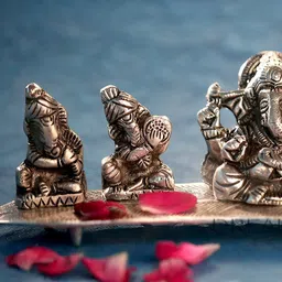 INTERNATIONAL GIFT Silver Toned Musical Ganesh God Idol Statue-image-32
