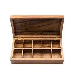 WHITEWHALE Camel Brown Wooden Tea Box Tea Chest Spice Organizer With Compartment. image 3