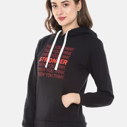 Campus Sutra Women Black & Red Typography Printed Hooded Sweatshirt image 2