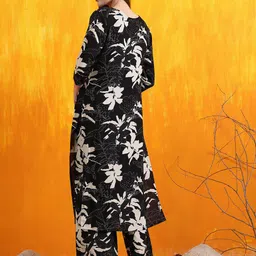 KALINI Floral Printed Straight Kurta with Palazzos image 3