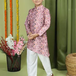 TABARD Boys Abstract Printed Asymmetric Straight Pure Cotton Kurta With Pyjamas image 4