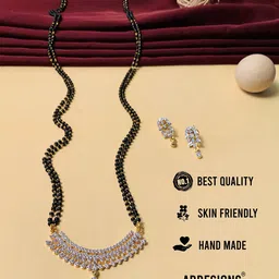 ABDESIGNS Gold-Plated AD-Studded Mangalsutra With Earrings image 4