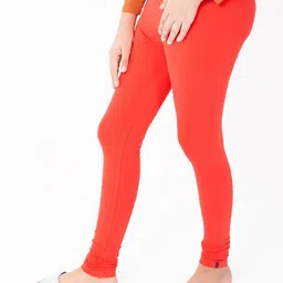 indian flower Girls Red Solid Cotton Churidar-Length Leggings image 4