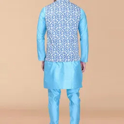 PRINTCULTR Mandarin Collar Pure Silk Straight Kurta With Pyjamas & Nehru jacket image 4