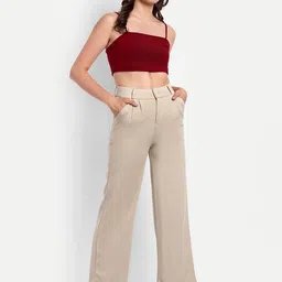 Next One Women Smart Loose Fit High-Rise Easy Wash Regular Trousers image 4