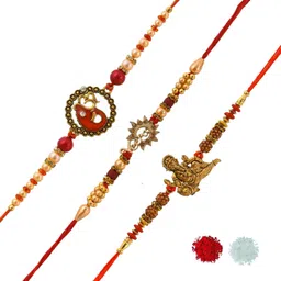 pride store Designer Red ganesha veera ganesha metal rakhi Mauli Thread Rakhi, Chawal Roli Pack, Greeting Card Set-picture-33