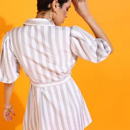 fuchsia PRETTY LOVING THING Shirt collar Puff Sleeves Striped Shirt Dress image 4