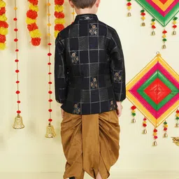 Jeetethnics Boys Mandarin Collar Woven Design Zari Kurta with Dhoti Pants image 4