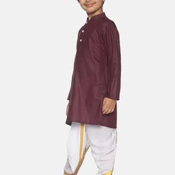 Sethukrishna Boys Maroon & White Solid Regular Pure Cotton Kurta with Dhoti Pants image 4