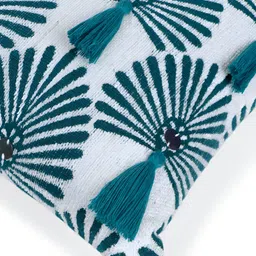 Mezposh Teal & White Ethnic Motifs Square Cushion Cover image 4