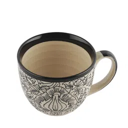 vareesha Kalamkari 250ml White & Black Ceramic (Set of 4) Tea Cup image 3
