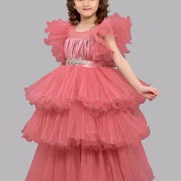 Pink Chick Girls Flutter Sleeve Layered Net Fit & Flare Dress image 2