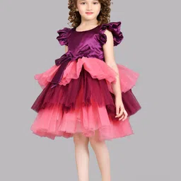 Pink Chick Flutter Sleeve Layered Net Fit & Flare Dress image 5