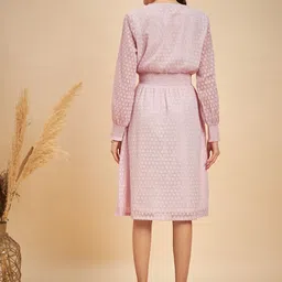 MINT STREET Self Design Smocked Georgette Fit And Flare Dress image 3