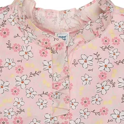 MeeMee Girls Floral Print Flutter Sleeves Cotton Fit & Flare Dress image 4