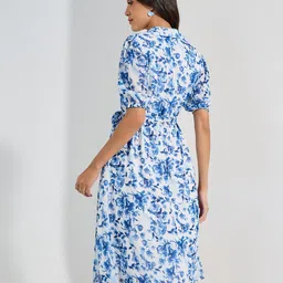 Styli Shirt Collar Gathered Wrap Floral Midi Dress image 2