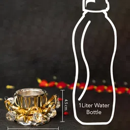 Ekhasa Gold-Toned 2 Pieces Urli Decorative Bowl With Stand & Tealight Holder Home Gift Set image 2