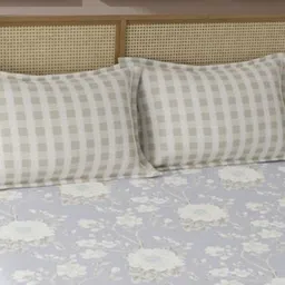 Bajo's White & Grey Floral Cotton 350 TC King Bedsheet with 2 Pillow Covers image 4