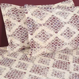 SWAYAM Veda Purple & Cream Abstract Cotton 160 TC King Bedsheet With 2 Pillow Covers image 4