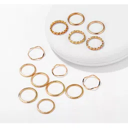 Vembley Set Of 14 Oxidised Gold-Plated & CZ Stone Studded Finger Rings image 4