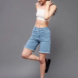 DressBerry Women Blue High-Rise Denim Shorts image 1