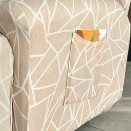 HOKIPO Beige & White 1 Seater Printed Recliner Sofa Covers With Arms image 4