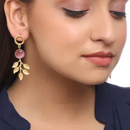 CELEBRAVO Brass-Plated Leaf Shaped Drop Earrings image 4