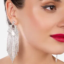 Zaveri Pearls Silver-Plated Drop Earrings image 3