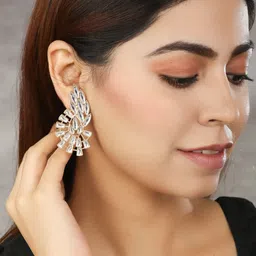 Priyaasi Rose Gold-Plated Floral Drop Earrings image 4