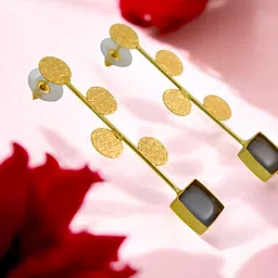 TISHUL JEWELS Gold-Plated Artificial Stone Studded Contemporary Drop Earrings image 3