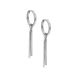 Peora Stainless Steel Silver-Plated Contemporary Shaped Drop Earrings image 3