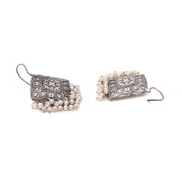 Priyaasi Silver-Plated Oxidised Contemporary Drop Earrings image 3