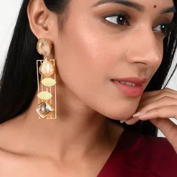 Silvermerc Designs Gold-Plated Stone Studded Geometric Drop Earrings image 4