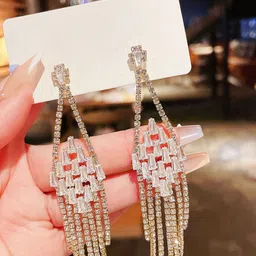 Shining Diva Fashion Gold-Plated Crystals Stone Studded Contemporary Drop Earrings image 5