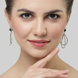 Bohey by KARATCART Gold and Silver Plated Contemporary Stone Studded Drop Earrings image 2