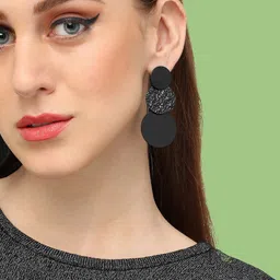 SOHI Black & Gold-Plated Circular Drop Earrings image 4