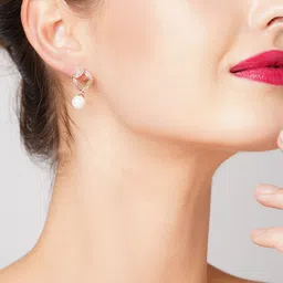 AMI Rose Gold & White Square Drop Earrings image 4