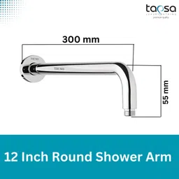 tapsa SmartBuy Stainless Steel 12 Inch Round Arm|Shower Rod For Shower(Set of 1) Fixed Mount image 2