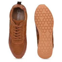 MONDAIN Men Tan Leather Sneakers image 4