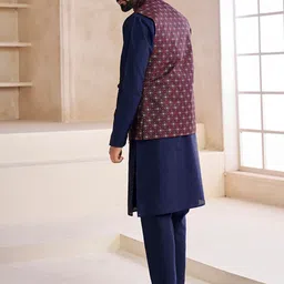 Inddus Woven-Design Mandarin Collar Nehru Jacket image 5