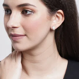 KARATCART Silver-Toned Leaf Shaped Cubic Zirconia Studded Studs Earrings image 4