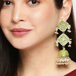 OOMPH Meenakari & Kundan Ethnic Long Jhumka Earrings image 2