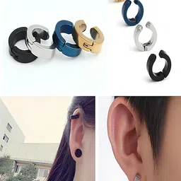 KARISHMA KREATIONS Men Set Of 4 Gold-Plated Stainless Steel Contemporary Hoop Earrings image 3