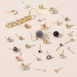 Jewels Galaxy Set Of 30 Crystals & Pearl Beaded Contemporary Stud Earrings image 2