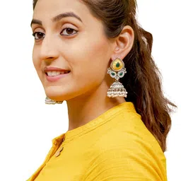 Shining Jewel - By Shivansh Gold Plated Cubic Zirconia Dome Shaped Drop Earrings image 4