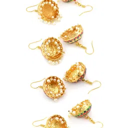 Yellow Chimes Set of 4 Golden Meenakari Jhumka Earrings image 2