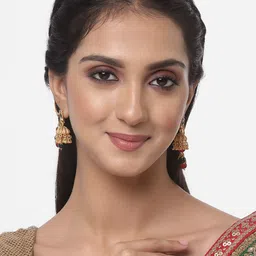 Kennice Gold-Plated Classic Jhumka Earrings With Chain image 4